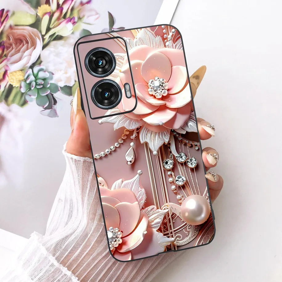 Case For Motorola Edge 50 Fusion Cover XT2429-1 Popular Flower Soft Black Silicone Phone Cases For Motorola G96 5G MotoG96 Funda