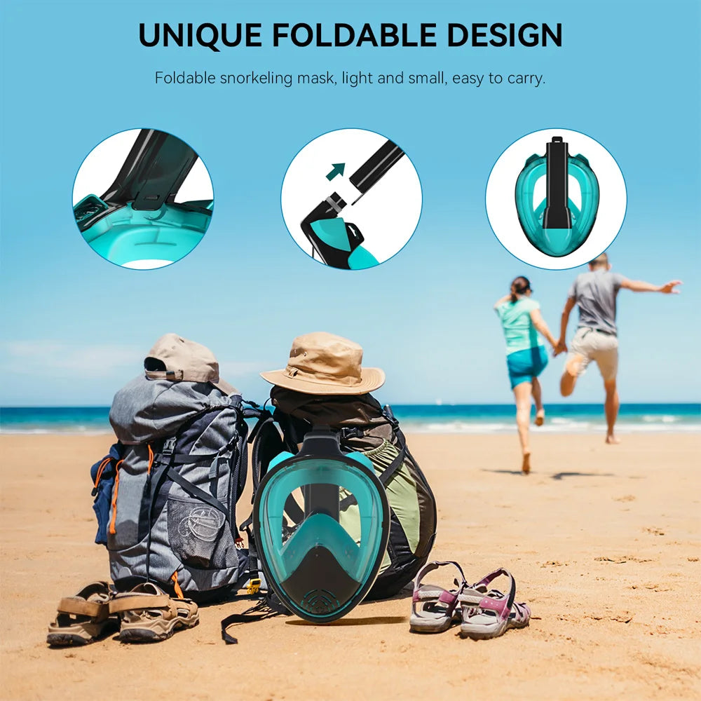 Full Face Snorkel Mask Silicone Diving Mask Full Dry Panoramic With Camera Holder Large Frame Swimming Goggles Set For Adults