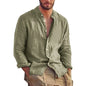 Sweatwear Men's Long Sleeve Shirt Linen Solid Color Shirts Trend Stand Collar Casual Lightweight Breathable Tops Hawaiian Shirt