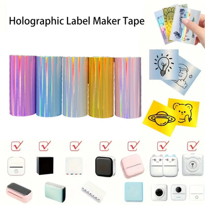 57mmx3.5M Holographic Thermal Paper Continuous Roll for M02/T02/A6 Printers - Silver Purple Gold Pink Blue Glitter Label DIY Mak
