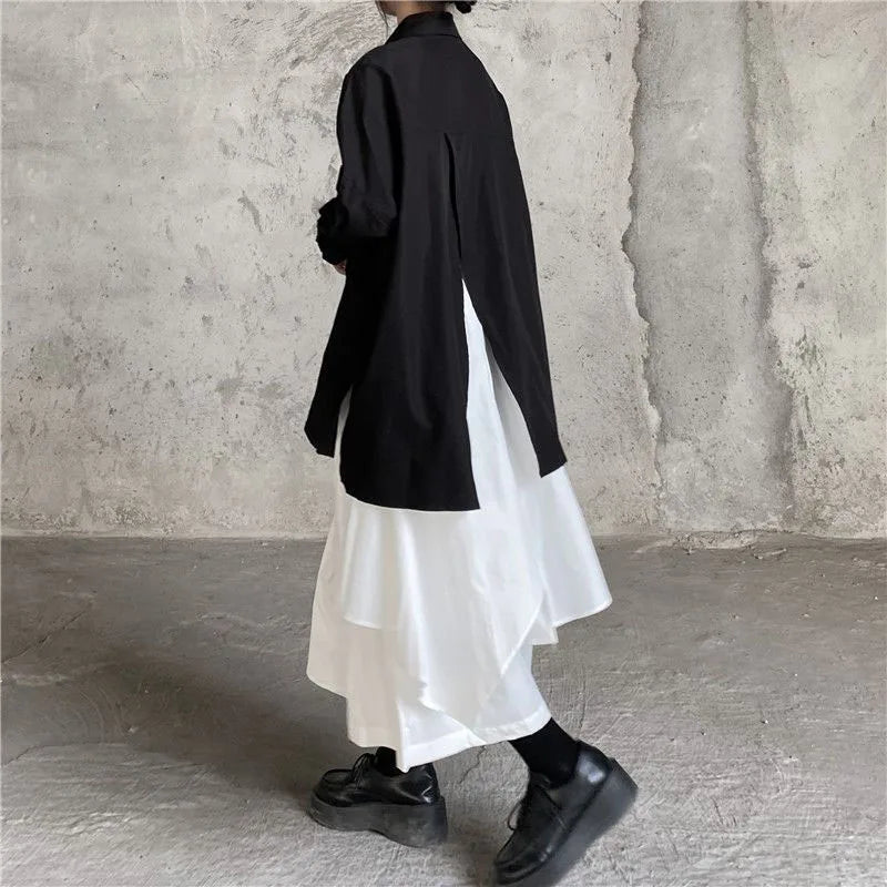 Women Skirts Gothic Irregular Skirts Pants Women High Waist White Black Long Skirts Female Pleated Skirts Culottes Women Clothes