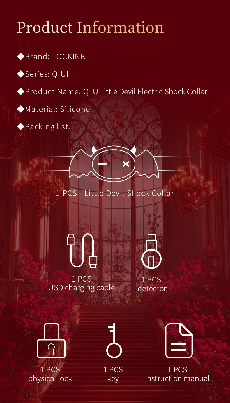QIUI Electric Shock Collar APP Remote Control Collars Restraint BDSM Devil Shaped Necklace Adult Games Sex Toys for Men Women