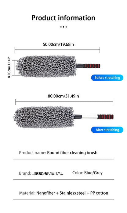 SEAMETAL Retractable Car Duster Stainless Steel Long Handle Dusting Brush Microfiber Dust Remover Car Household Cleaning Tools