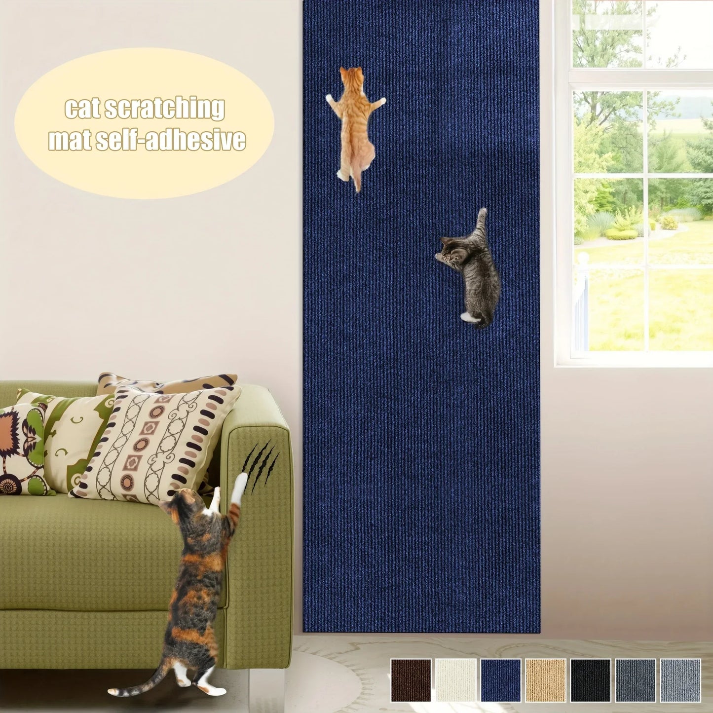 Cat Carpet Cat Scratching Mat Trimmable Self-Adhesive Carpet DIY Climbing Scratcher Scratch Furniture Protector Covering Posts