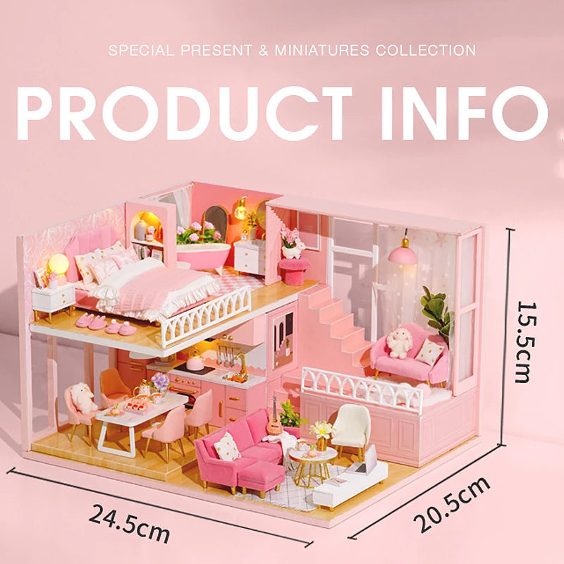 Doll House Kit 3D Wooden Mini DollHouse Assembly Building with Furniture Kit Toy For Birthday Gift 3D Puzzle Handmade Home Decor