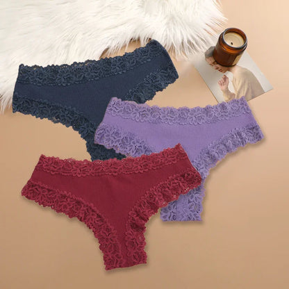 3Pcs/set Women Cotton Lace Panties Floral Intimate Underwear Trendy Patchwork Lace Briefs Female Soft Underpants Lingerie S-XL