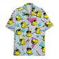 Funny Neon Rubber Duck Hawaiian Shirt for Men Galaxy Yellow Duck Mens Hawaiian Casual Button Down Shirts Short Sleeve Shirt Tops