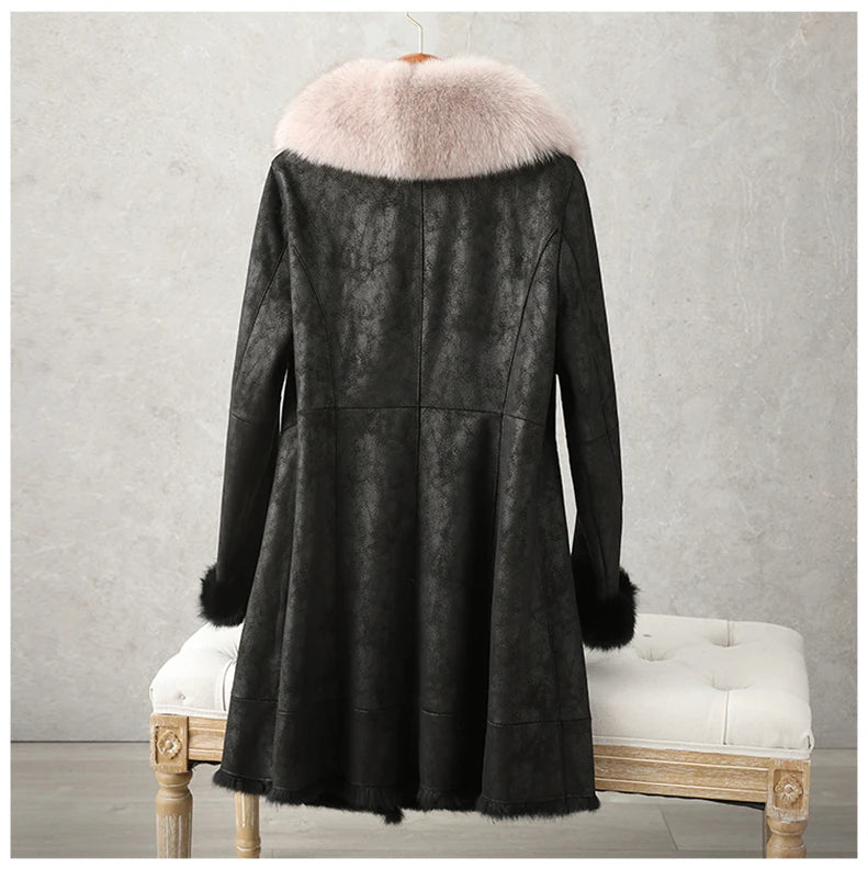 Aorice Women Real Rabbit Leather With Fur Coat Jacket Brand New Female Winter Fox Collar Trench Parka CT189