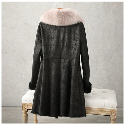 Aorice Women Real Rabbit Leather With Fur Coat Jacket Brand New Female Winter Fox Collar Trench Parka CT189
