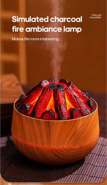 Simulated Campfire Air Humidifier Woodstove Fireplace Water Mist Diffuser Classic Woodgrain USB Ultra Sonic Mist Sprayer