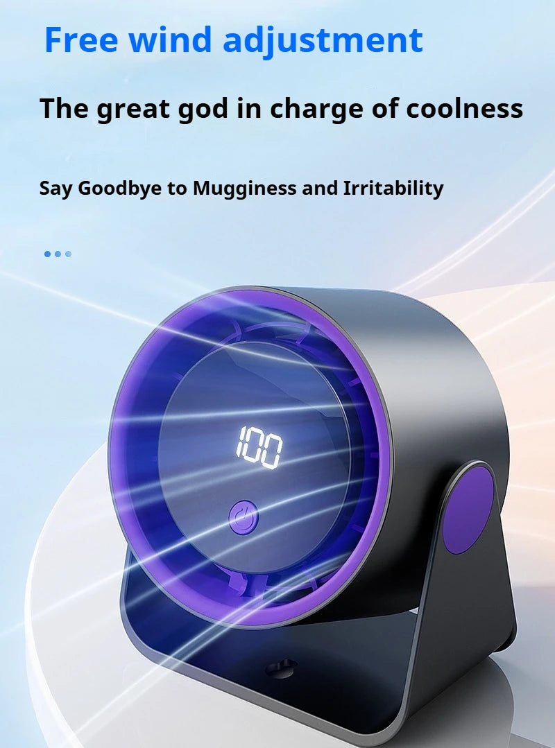Desktop Fan Low-noise and Silent 100-speed Adjustable LED Display, Large-capacity Mini Desktop Wall-mounted Fan 1800mah