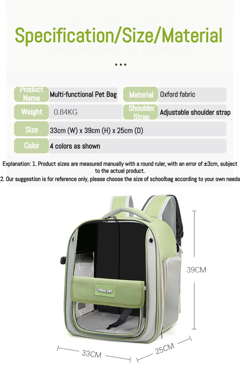 Breathable Portable Cat Carrier Transparent Large-Capacity Waterproof and Wear-Resistant Travel Backpack for Pets Foldable