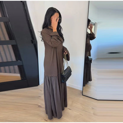 2026 Summer New Loose Patchwork Dresses Women's Pleated Fashion Short Sleeve O-neck Long Robes Female Elegant Casual Dress