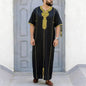 Muslim Men's Morocco Gandoura Thobe Loose Short Sleeves Gorgeous Embroidery Comfortable Islamic Men's Traditional Clothing Party