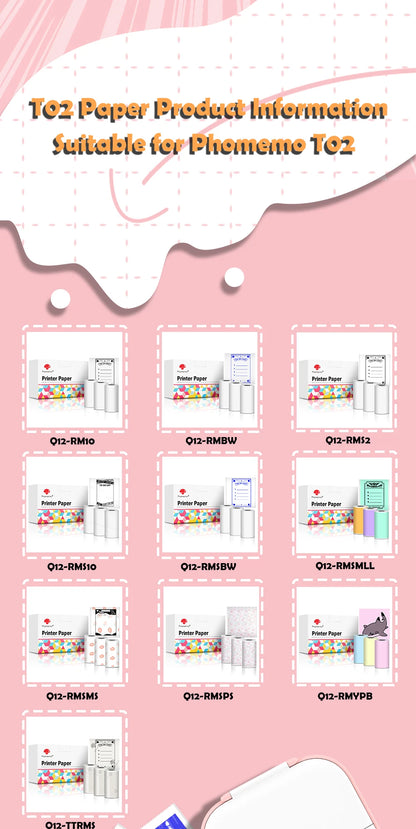 Phomemo Self-adhesive Sticker Paper for T02/M02X Portable Printer Thermam Paper Label Sticky DIY Photo Text Study Notes Printing