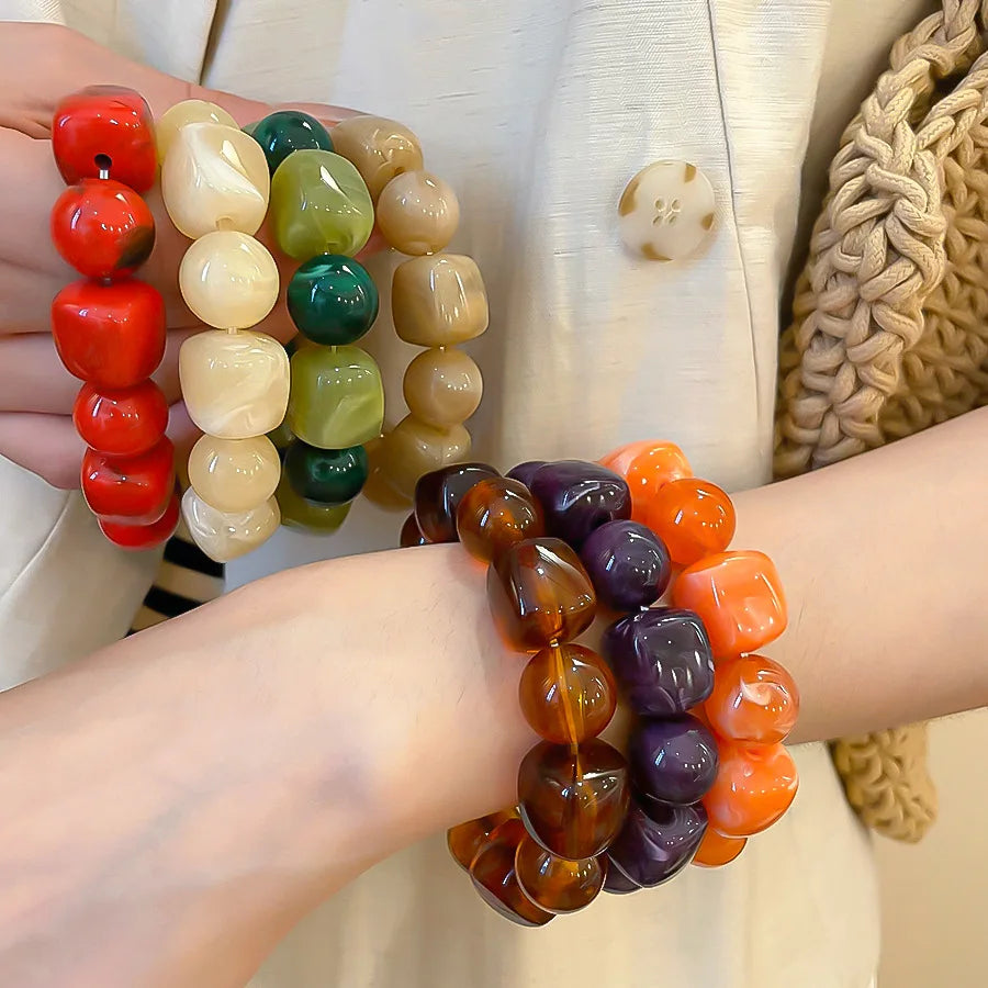 Acrylic Irregular Square Round Beaded Bracelet for Women European and American Simple Bracelet Korean Fashion Hand Accessories