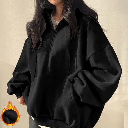 2024 Harajuku Loose Pullover Women Hoodie Oversized Top Summer Zip Up Sweatshirt Female Casual Long Sleeve Pocket Hooded