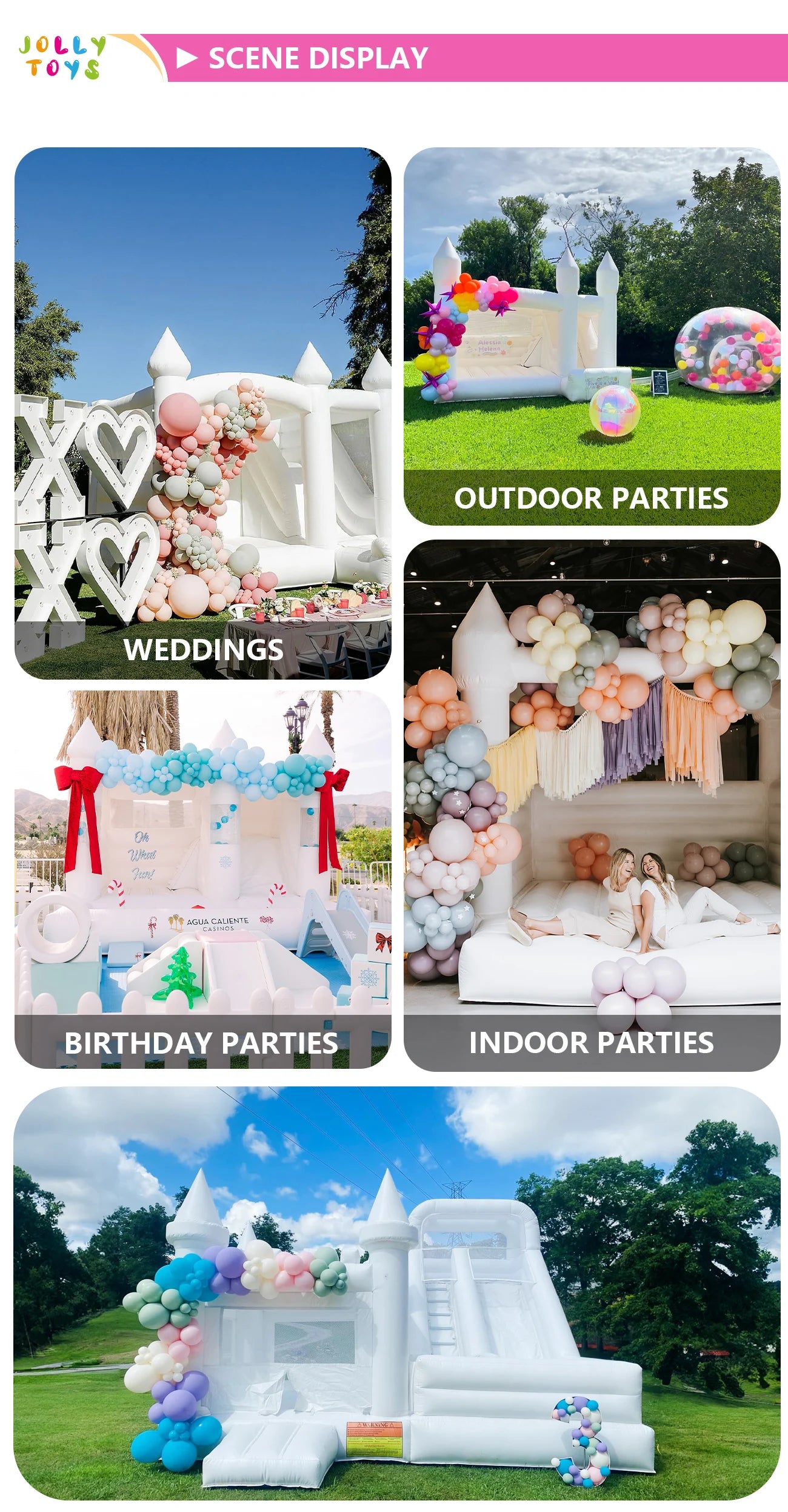 Pastel Macaron Inflatable Bouncer with Water Slide and Ball Pit PVC Wet Dry Bouncy Castle with Basketball Hoop for Kids Party