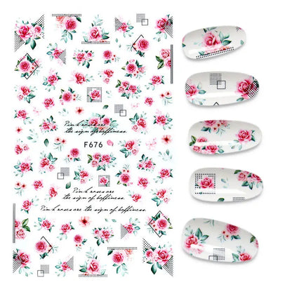 Black and White Love Flowers Line Art 3D Stickers Nail Decals Nail Art Accessories Butterfly Rose Nail Stickers Nail Sliders