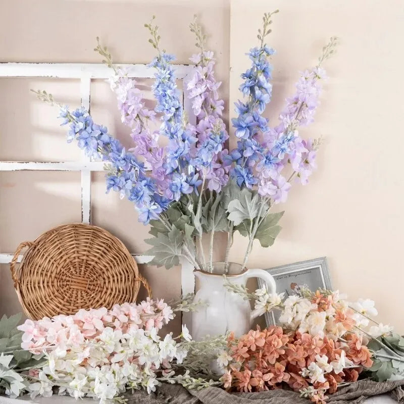 Artificial New Flowers Delphinium Flower Branch Fake Leaf Wedding Decoration Outdoor DIY For Home Decorative Vase Accessories