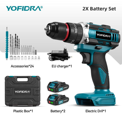 YOFIDRA  3 IN 1 25+3 Torque Electric Impact Drill Cordless Impact Drill Househeld Woodworking Power Tool for Makita Battery Pin