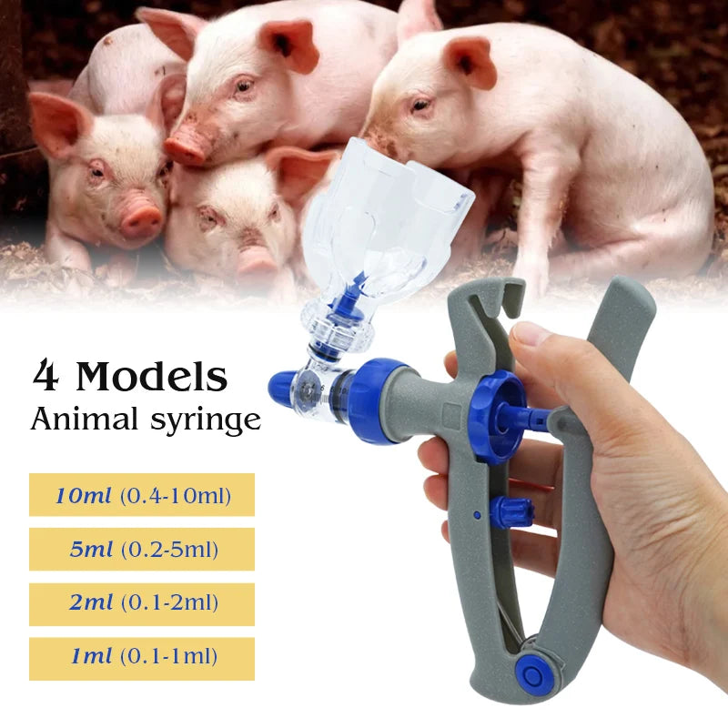 1-10Ml Automatic Veterinary Continuous Syringe / 10Pcs Needles Adjustable Animal Vaccine Injection Livestock Pig Cattle Sheep