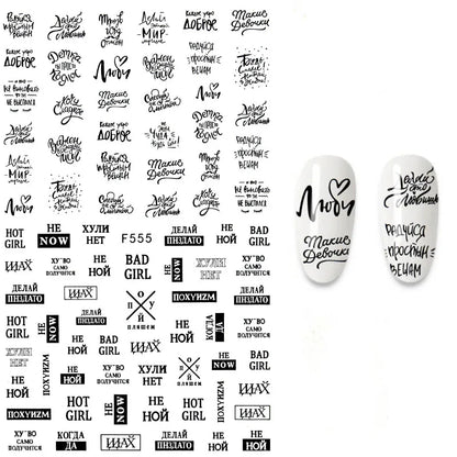 Black and White Love Flowers Line Art 3D Stickers Nail Decals Nail Art Accessories Butterfly Rose Nail Stickers Nail Sliders