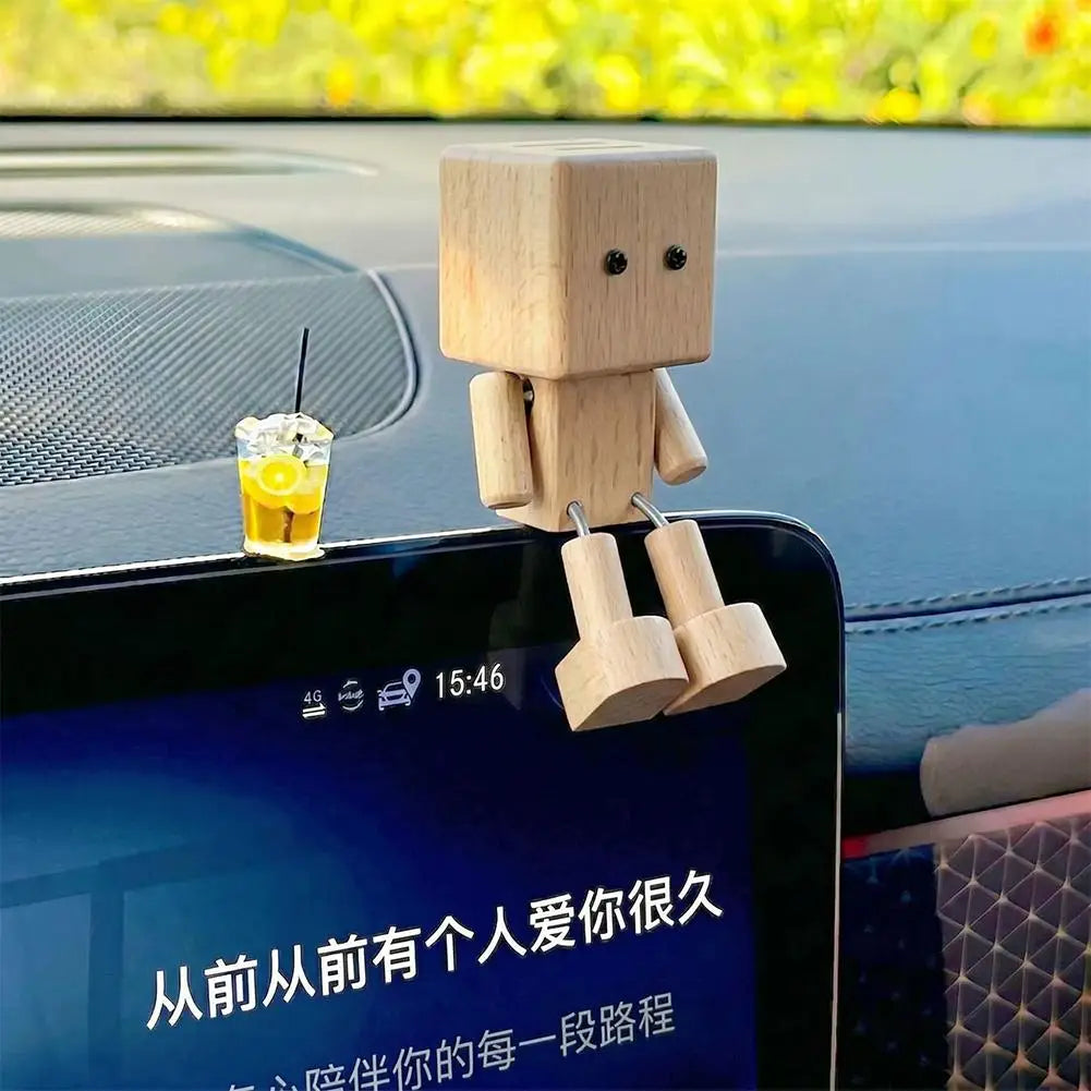 Wooden Robot Car Air Freshener Creative Shaking Legs Essential Oil Aroma Diffuser Vent Clip Dashboard Decor for Auto