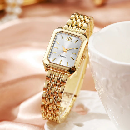 6PCS Elegant Rectangle Women Quartz Watch Rhinestone Jewelry Set Ladies Wristwatches Reloj Mujer（Without Box）