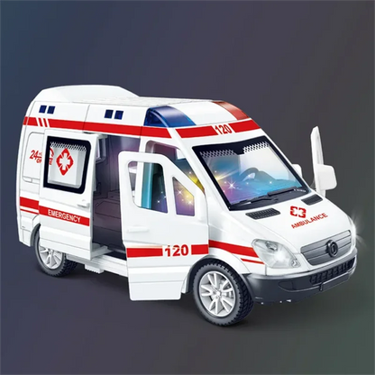 1:32 Mini Car Diecast Ambulance Fire-Truck Policecar Model Sound And Light Vehicle Simulation Collection Gifts Toys