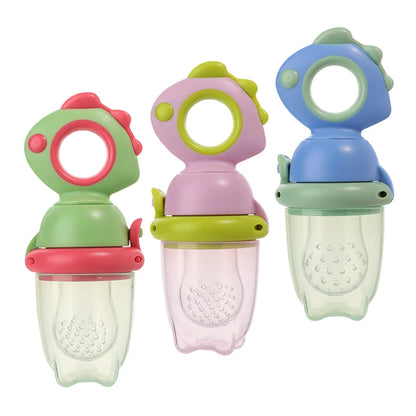 Rotating Push-type Food Grade Silicone Fruit and Vegetable Feeder For Infants Baby, Dinosaur Shape Toddlers Supplementary Food F