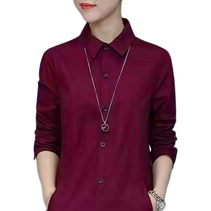 Women Shirt Solid Color Long Sleeve Single Breasted Turndown Collar Loose Streetwear Spring Summer OL Basic Shirt Blouse