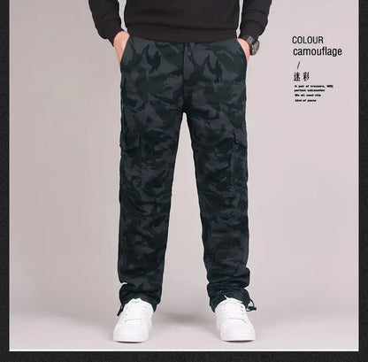 Autumn Winter Mens Cargo Pants Fleece Warm Trousers Cotton Pants Insulated Hiking Running Pants Man Multiple Pockets