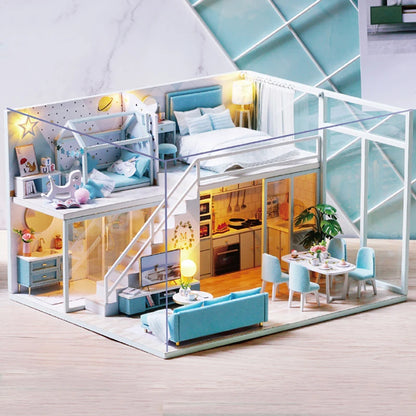 Doll House Kit 3D Wooden Mini DollHouse Assembly Building with Furniture Kit Toy For Birthday Gift 3D Puzzle Handmade Home Decor