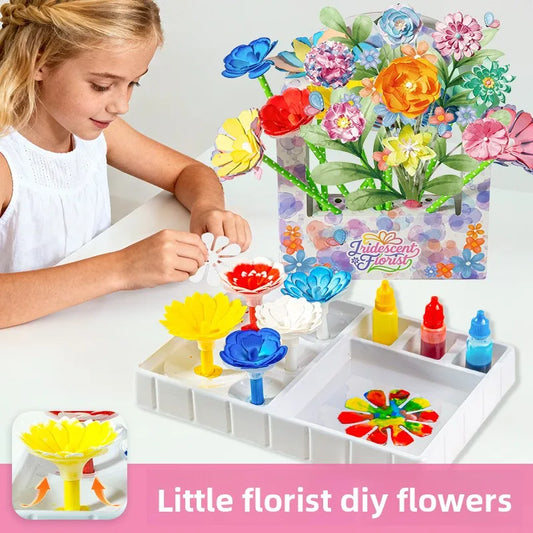 58PCS Color Flowers DIY Decoration Building Blocks Liquid Tie Dye Toys Botanical Set Bricks Set Craft Gift For Girl Friends Kids