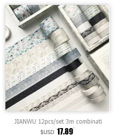 JIANWU 8pcs/set Retro Solid Color Basic Decoration Washi Tape Set DIY Scrapbook Cute Sticker Kawaii Masking Tape School Supplies