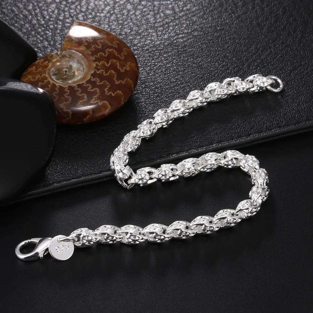 Noble 925 Sterling Silver Square Solid Chain Bracelet for Women Men Charm Party Gift Wedding Fashion Jewelry