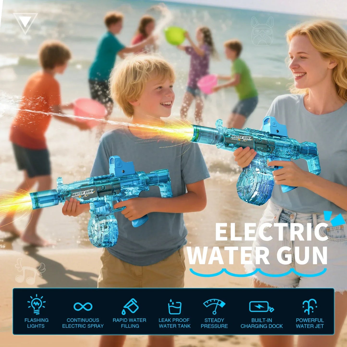 Simulated Firing and Recoil Electric Water Gun Toys Children Automatic Sensor Lights Water Pistol Summer Outdoor Beach Kids Toy