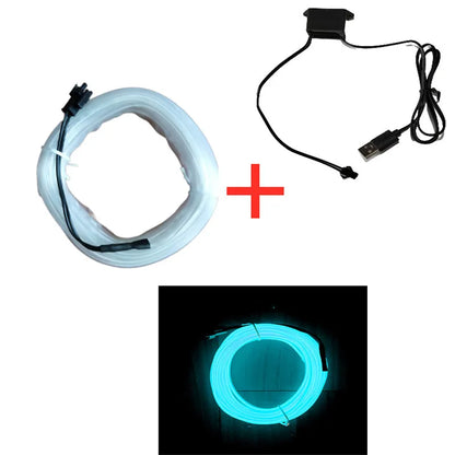 Hot Sale 1M/2M/3M/5M Car Interior Lighting LED Strip Decoration Garland Wire Rope Tube Line Flexible Neon Lights With USB Drive