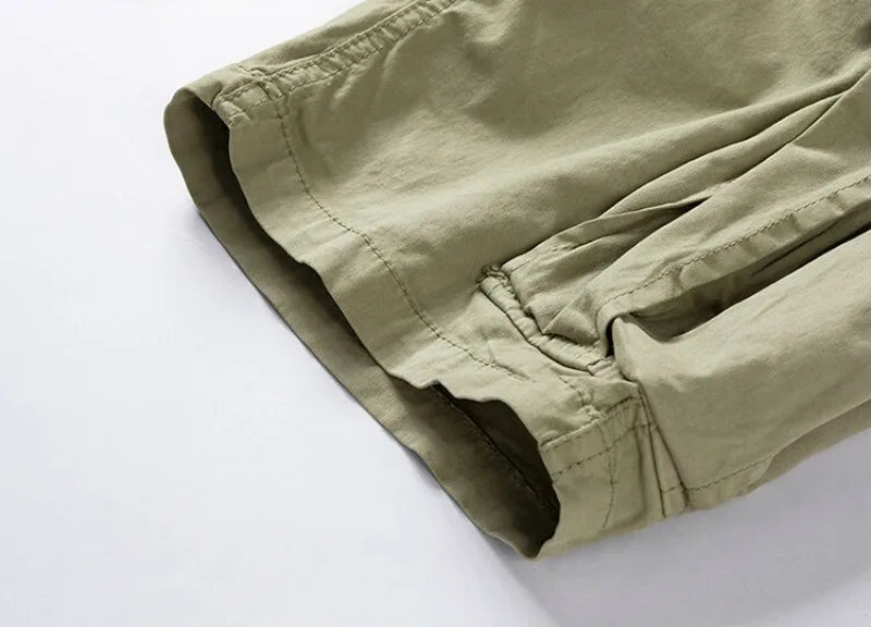 Men Summer New Multi Pockets Cotton Cargo Shorts Men Fashion Solid Quick Dry Joggers Shorts Pants Outdoor Breathable Shorts Male