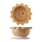 Baby Wooden Tableware Set Wooden Handle Fork Spoon Could Bamboo Wooden Plate Bowl Silicone Suction for Children Feeding Supplies