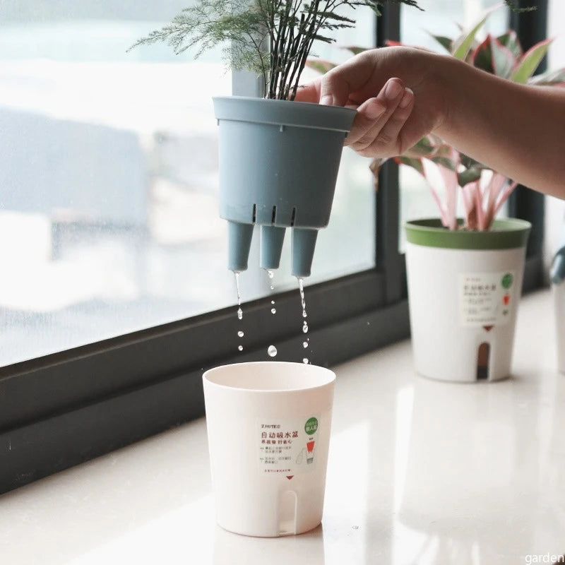 Self Watering Plant Pots Plastic Flowerpot Planter with Drainage Holes Hydroponics Flower Pot Plastic Lazy Automatic Plants Pot