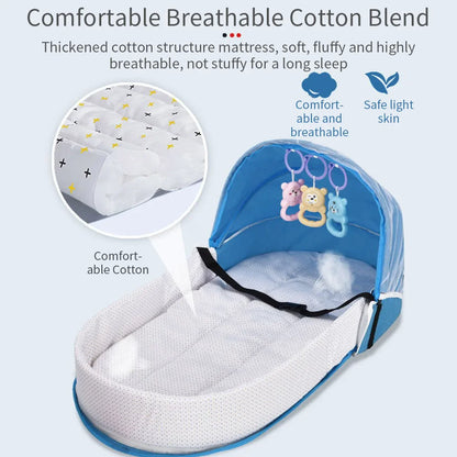 Folding Anti-crush Baby Crib Convenient Bed Middle Bed with Mosquito Net Comfortable Mattress Travel Crib for Newborn Baby Bed