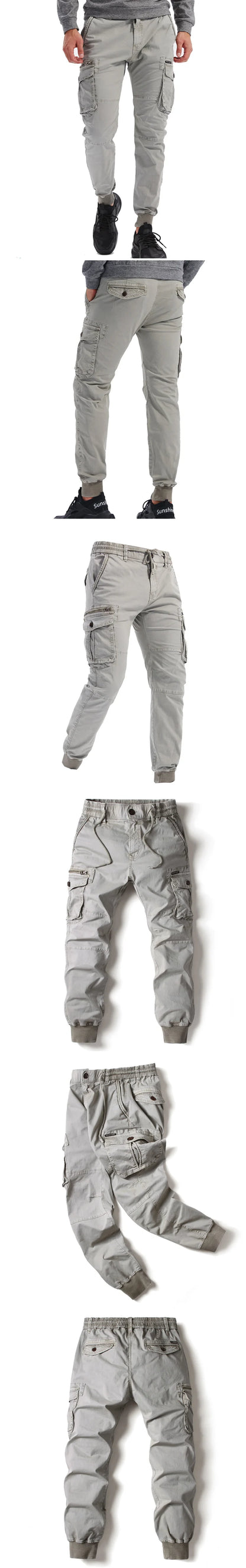 New Cotton Men Cargo Pants Khaki Casual Men Tactical Joggers Cargo Multi-Pocket Fashion Black Army Light gray Trousers Work Wear