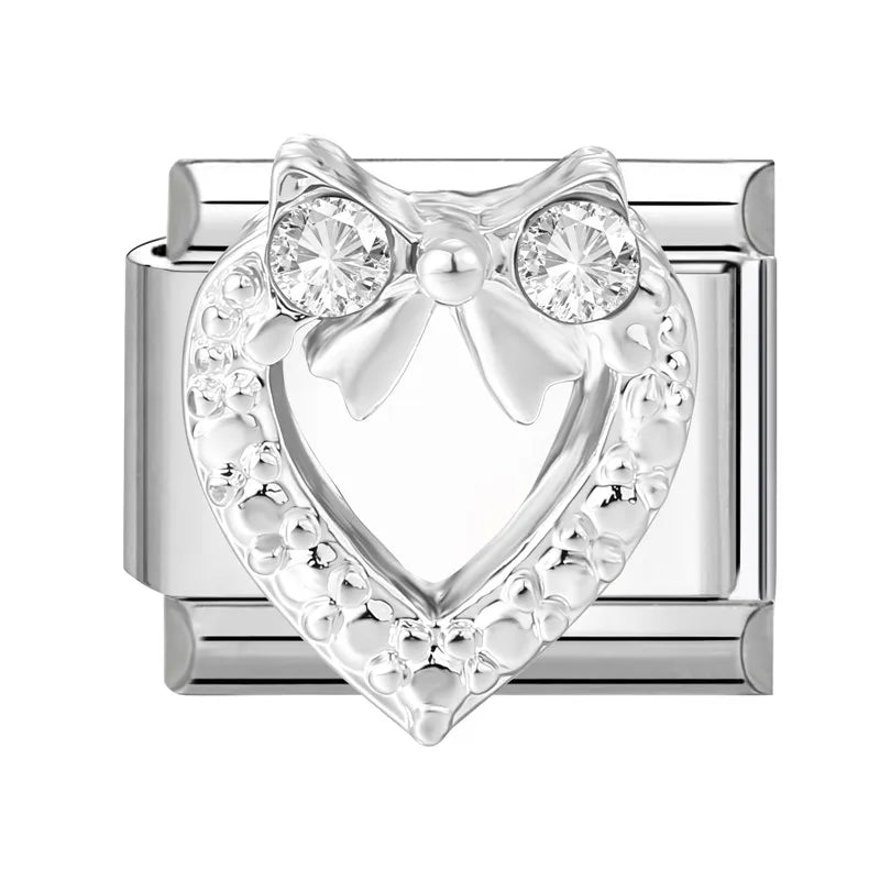 Zircon Star Heart Bow Moon Cherry Moon Italian Charm Links Fit 9mm Stainless Steel Bracelet Women Jewelry DIY Making Gifts