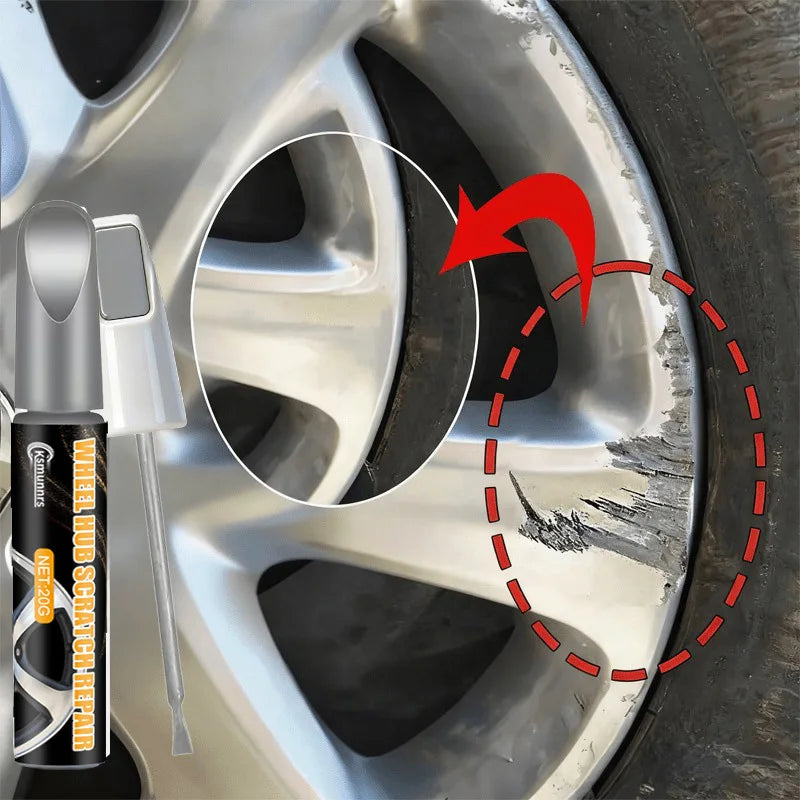 Automotive Silvery Alloy Rim Touch-Up Paint Pen, Wheel Curb Scratch and Impact Damage Repair, Dual-Tip Brush Head for Precise Re