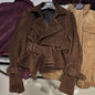 YOLOAgain 2025 Autumn Elegant Real Leather Jacket Coat Women Oversized Leather Jacket With Belt