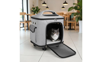 Rolling Pet Carrier Quiet Wheels Feline Carrier Suitcase Feline Travel Bag Large Capacity Portable for Outdoor