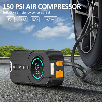 BSMOOM Car Jump Starter Air Compressor With Power Bank 150PSI Air Pump Car Battery Emergency Boosters with LED Light