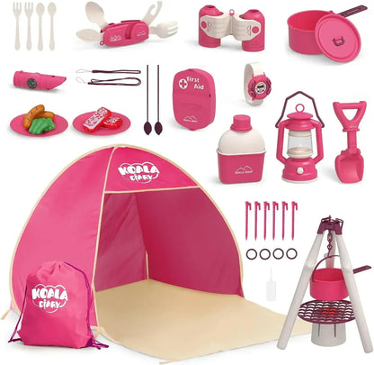 Kids Camping Set Indoor Outdoor Exploration Kit Pretend Play Toys Camping Tools Birthday Gift for Girl Boy OPTIONAL Pop Up Tent